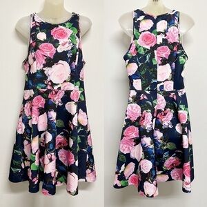 Betsey Johnson Womens Floral Print Fit and Flare Scuba Sleeveless Dress Size S